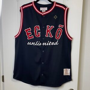Vintage Ecko Unlimited Black Sleeveless Baseball Jersey with Red & White Trim
